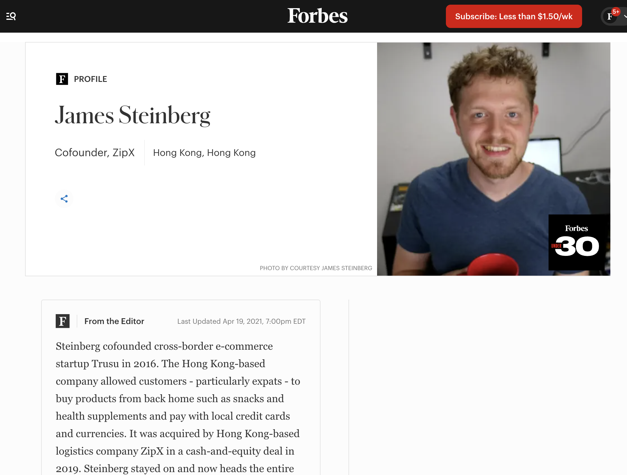 Forbes 30 Under 30 screenshot
